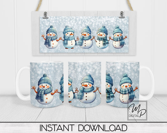 Christmas Winter Snowman Coffee Mug Sublimation Design PNG Digital Download - 11oz and 15oz - Commercial Use