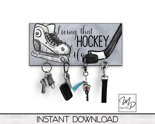 Ice Hockey Key Hanger PNG Sublimation Design, Digital Download