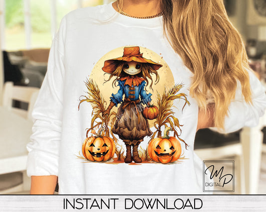 Halloween Lady Scarecrow Sublimation Design PNG Digital Download - Tote Mug Tshirt Tea Towel Sublimation - Commercial Use