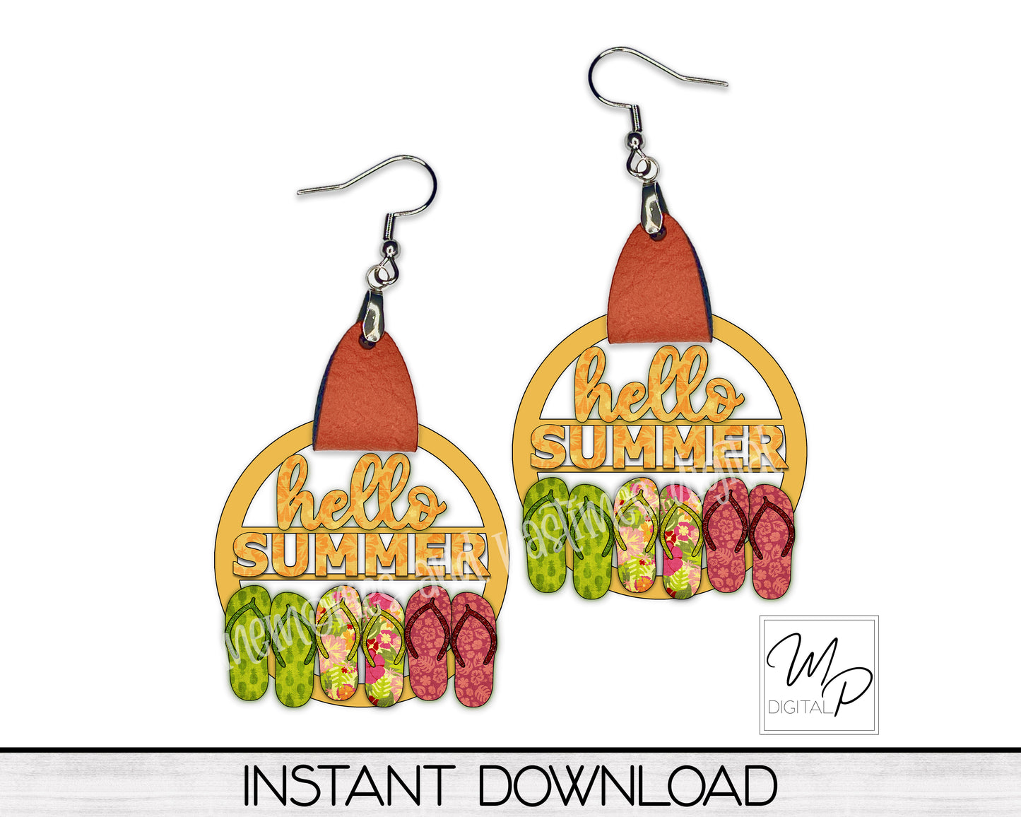 Hello Summer Tropical PNG Design for Sublimation of Car Charms and Hoop Earrings, Digital Download