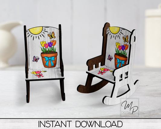 Colorful Spring MDF Rocking Chair PNG Sublimation Design, Digital Download