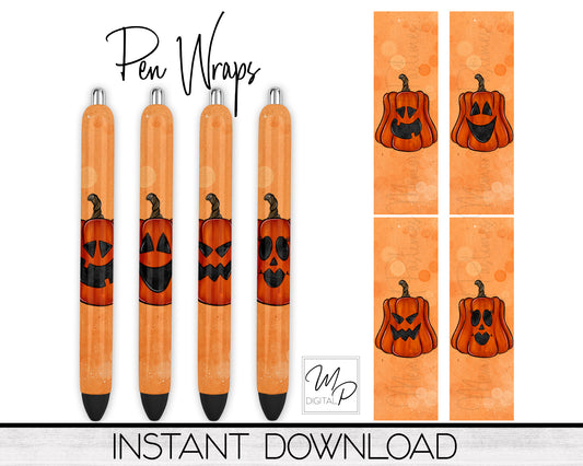 Halloween Jack 'o Lantern Sublimation or Epoxy Pen Wrap Designs, PNG Digital Download