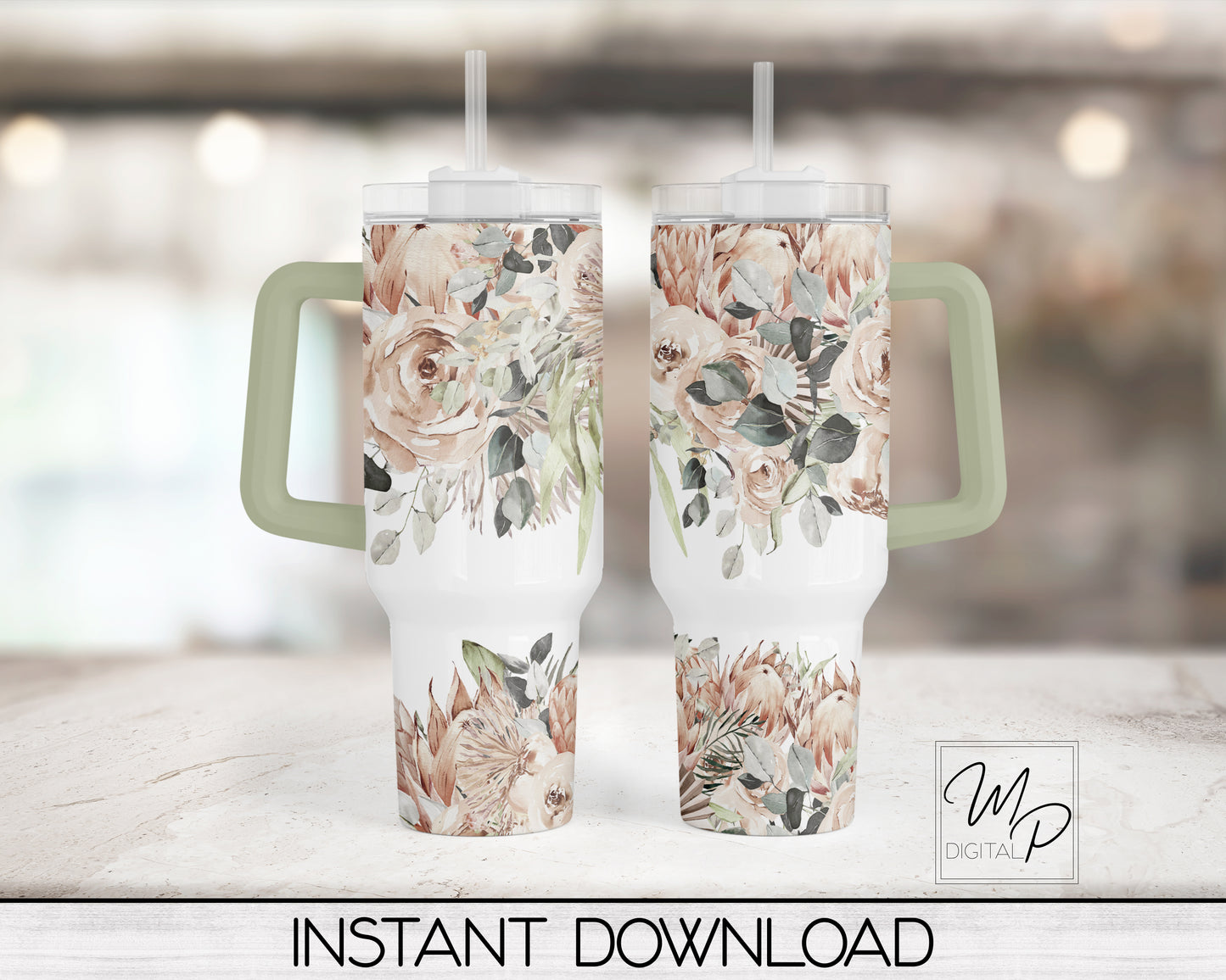 Boho Floral 40oz Quencher Tumbler Wrap - PNG Tumbler Design Sublimation - Digital Designs Downloads - Commercial Use