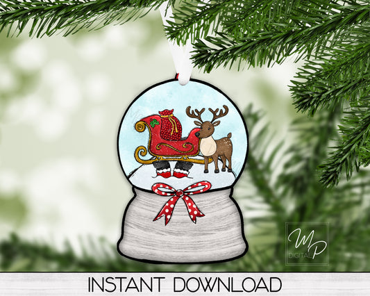 Funny Santa Christmas Snow Globe Ornament PNG Design, Sublimation Design Download