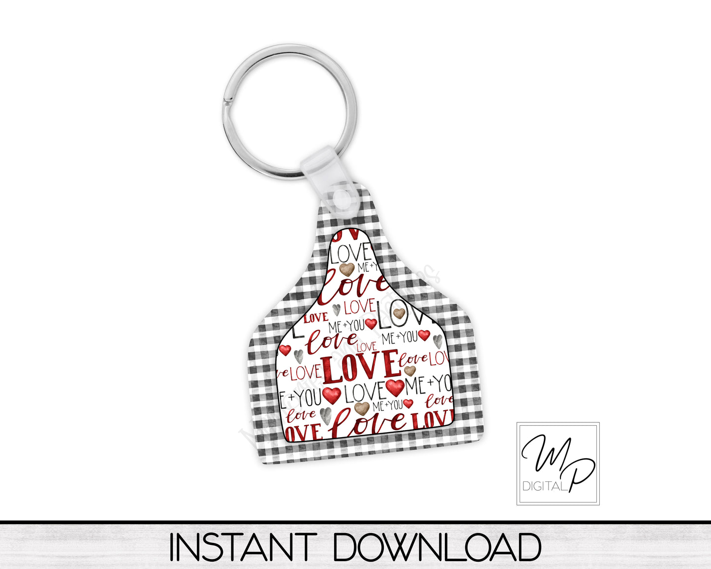 Valentine's Day Cow Tag Sublimation Design for Earrings, Keychains, Digital Design Download