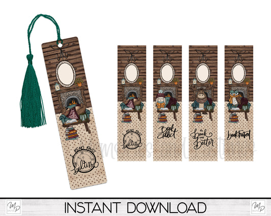 Cabin Woodland Animals Bookmark PNG Design Bundle for Sublimation, Digital Download