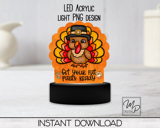 Funny Turkey Scalloped LED Light Up Sign PNG Sublimation Design, Acrylic Lamp, Digital Download