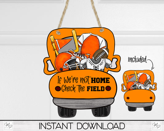 Orange Football Truck Door Hanger PNG Design for Sublimation, Digital Download