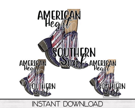 Patriotic July 4th PNG Sublimation Design for Shirts and Mugs, American Heart Southern Soul