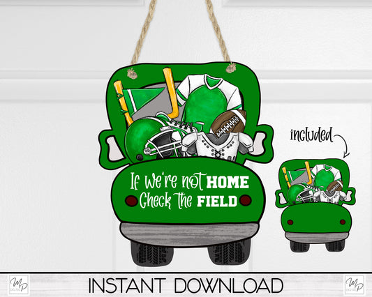 Green Football Truck Door Hanger PNG Design for Sublimation, Digital Download
