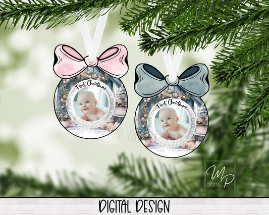 Baby's First Christmas Ornament with Bow PNG Sublimation Design BUNDLE, Instant Digital Download, Personal and Commercial Use