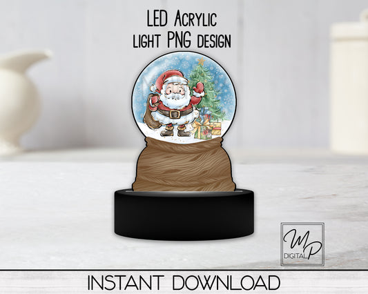 Santa Claus Snow Globe LED Light Up Sign, Acrylic Night Light PNG Sublimation Design, Digital Download