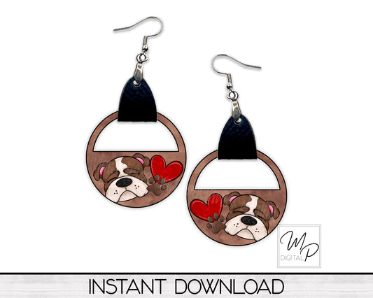 Bulldog Half Circle PNG Design for Sublimation of Earrings with Leather, Digital Download