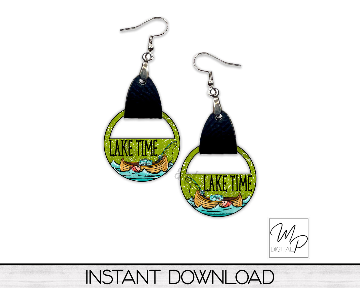 Lake Time Half Circle PNG Design for Sublimation of Earrings with Leather, Digital Download