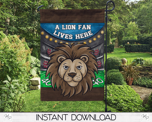Lion Football Fan Garden Flag Design for Sublimation, Digital Download