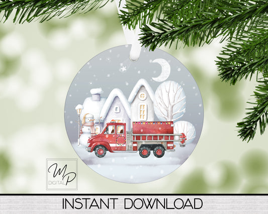 Firefighter Round Ornament PNG Digital Download for Sublimation