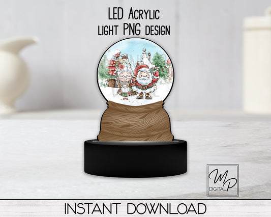 Santa and Mrs. Claus Snow Globe LED Light Up Sign, Acrylic Night Light PNG Sublimation Design, Digital Download