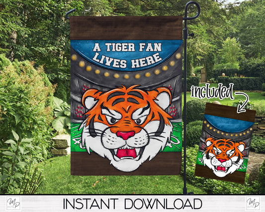 Tiger Football Fan Garden Flag Design for Sublimation, Digital Download