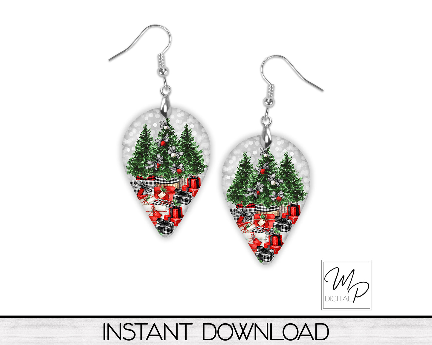 Farmhouse Christmas Tree Upside Down Teardrop Earring Design for Sublimation