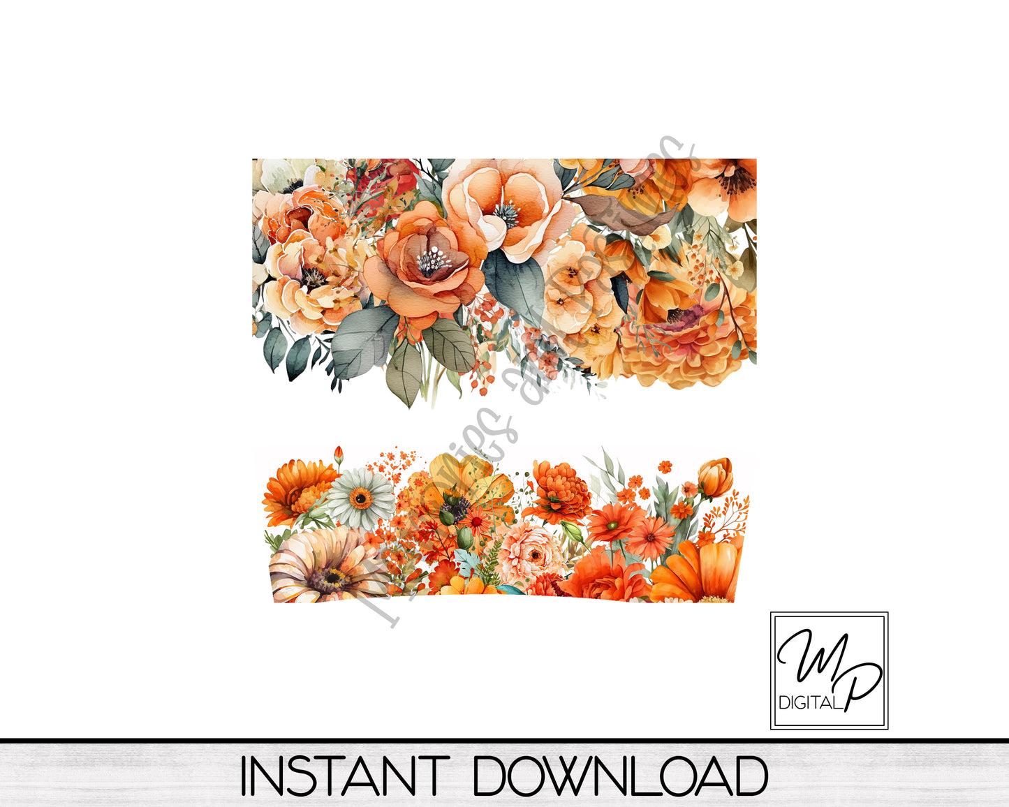 Fall Orange Floral 40oz Quencher Tumbler Wrap - PNG Tumbler Design Sublimation - Digital Designs Downloads - Commercial Use