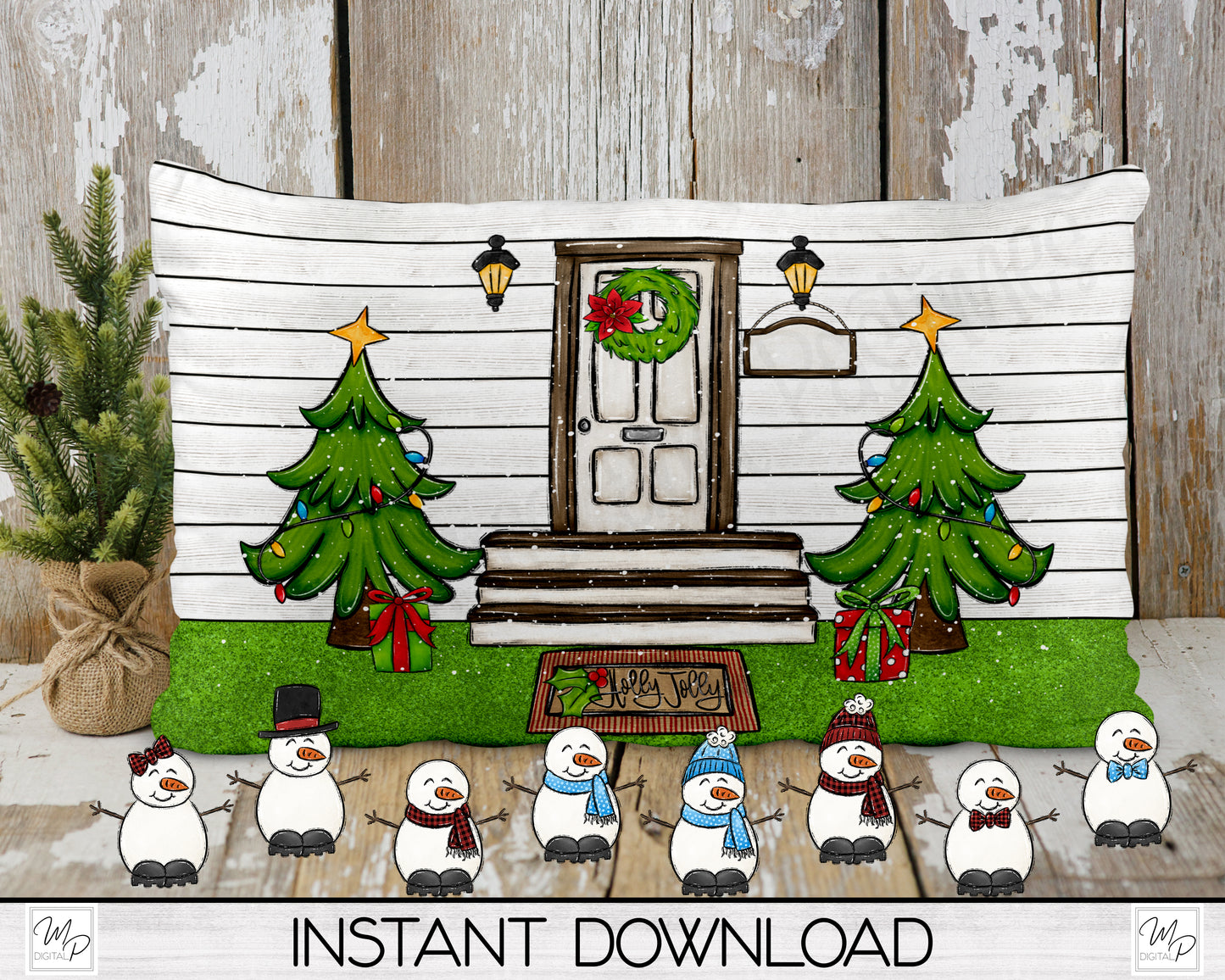 Personalize Snowman Family PNG Sublimation Digital Design Download for Doormat and Lumbar Pillows