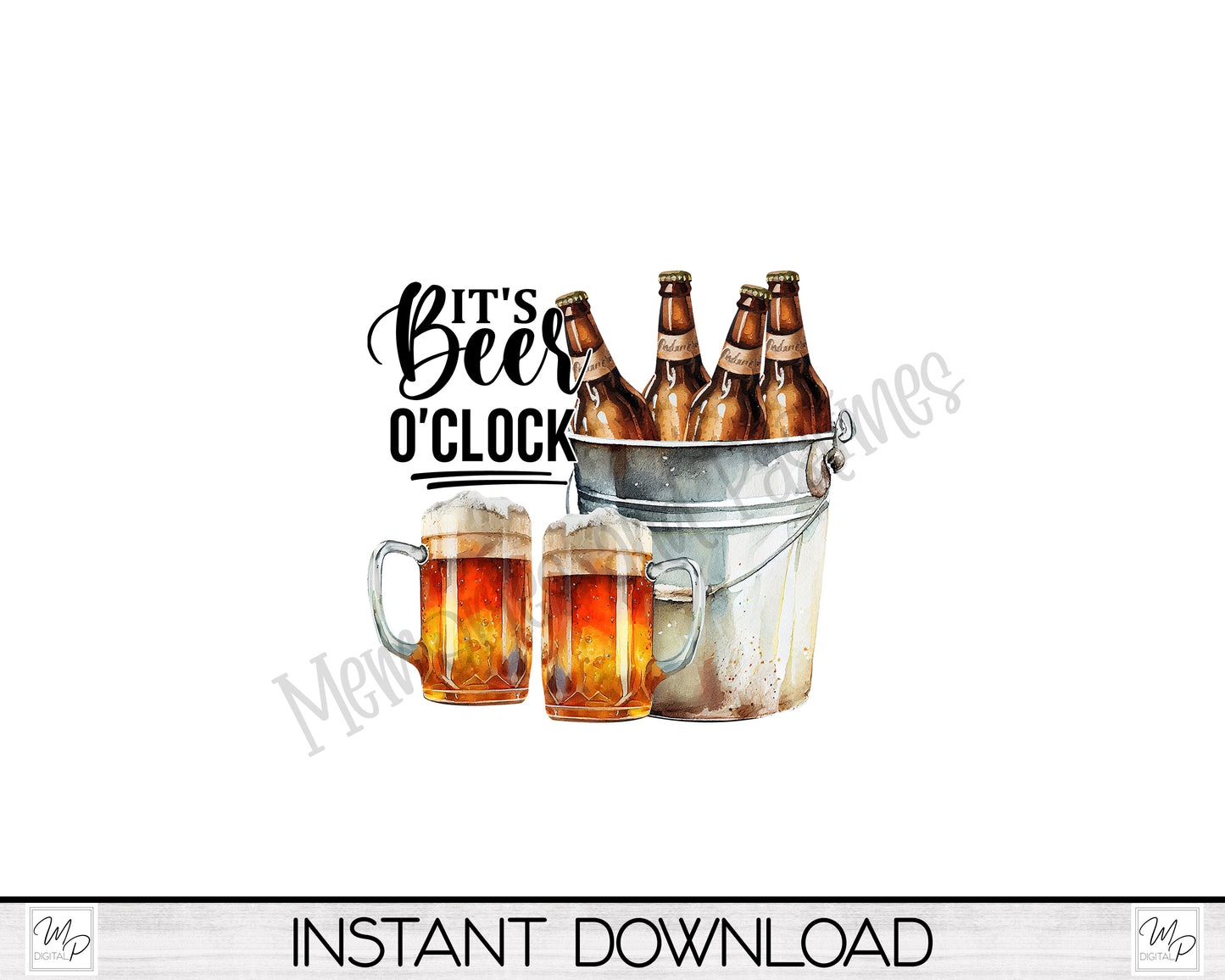 It's Beer O'clock Square Pillow Cover PNG Sublimation Design, Digital Download