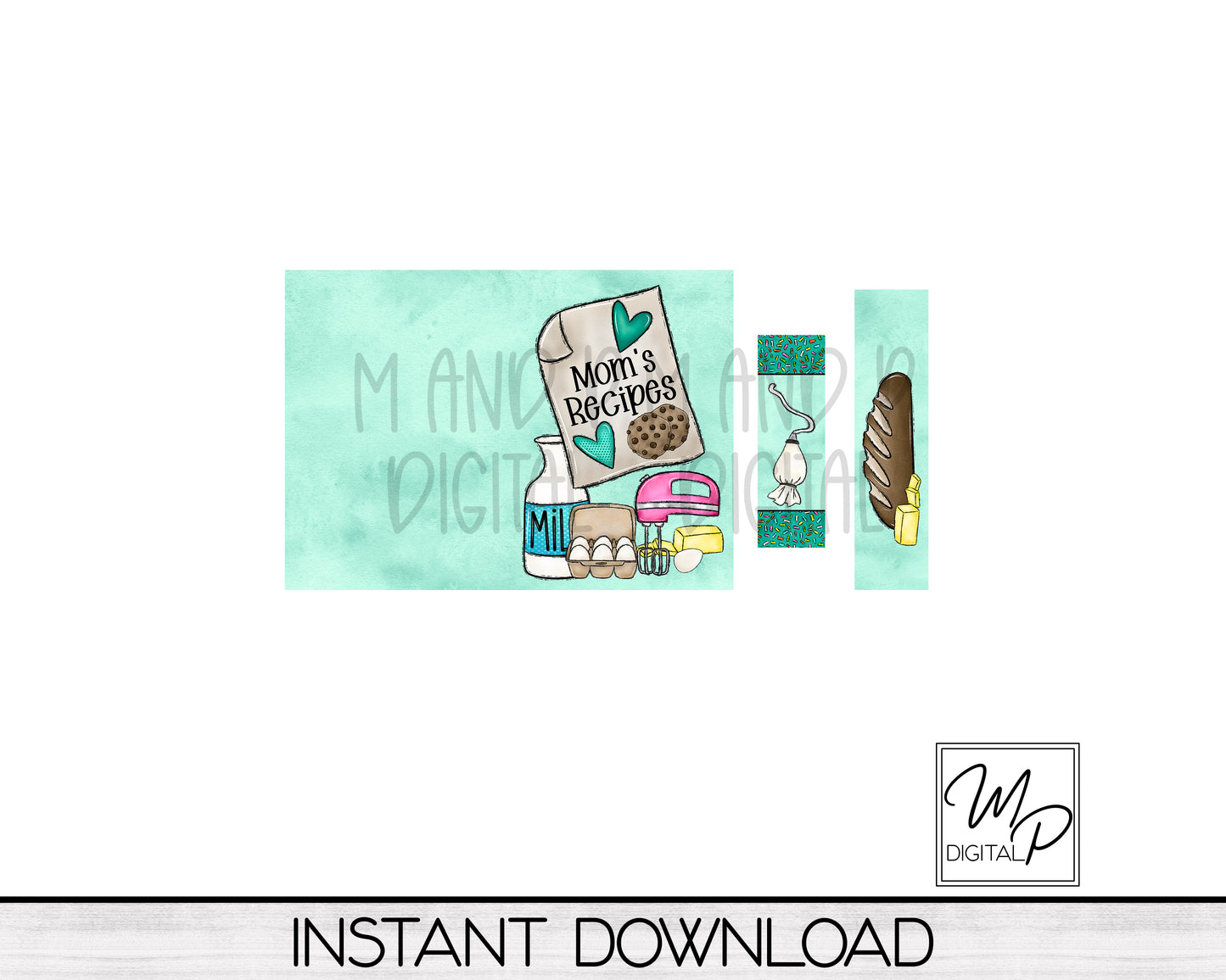 Mom's Recipes Cookbook, Bookmark and Pen Set PNG Sublimation Design, Digital Download