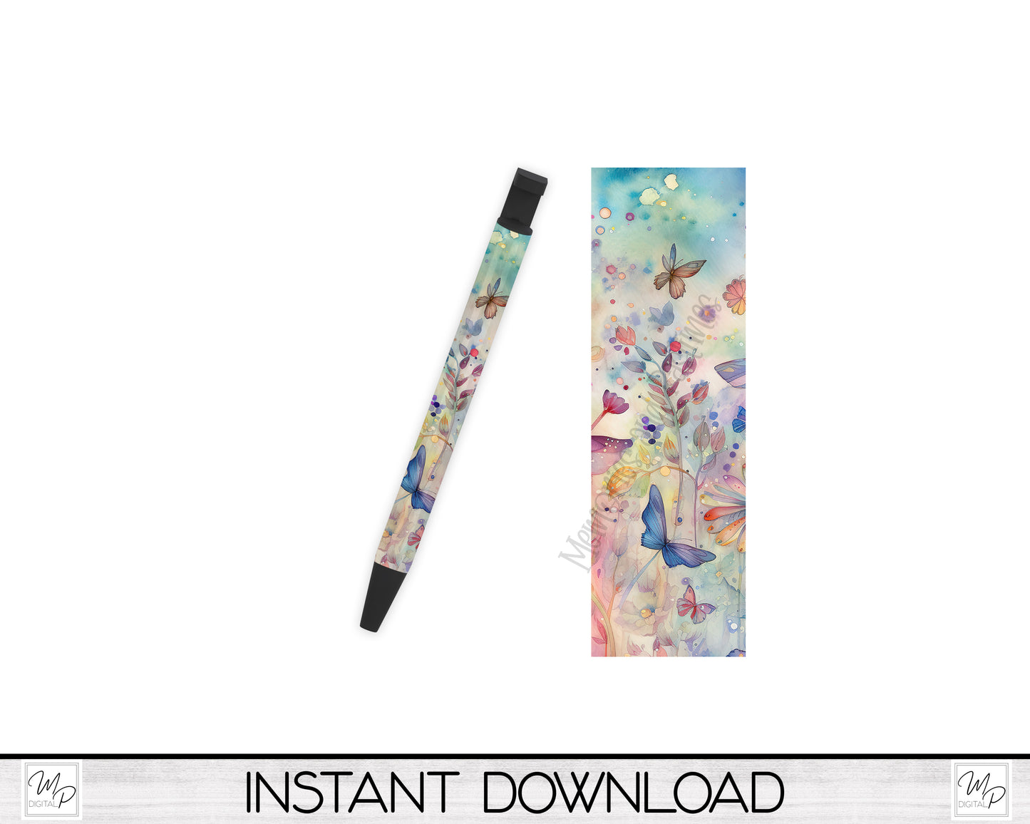 Butterfly Sticky Notepad Holder and Pen PNG Sublimation Design, Digital Download