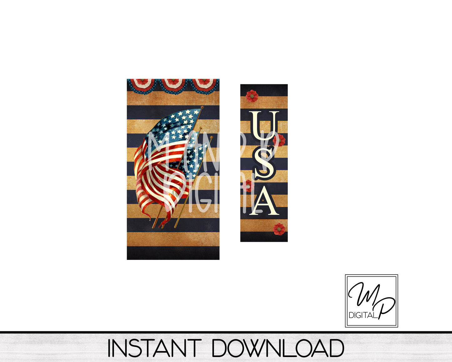 Patriotic July 4th USA Flag PNG Sublimation Design for Interchangeable Standing Sign Post, Digital Download