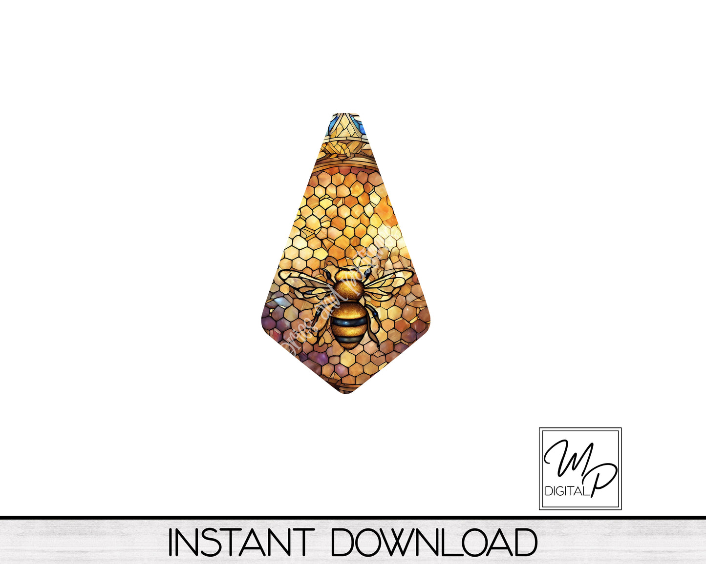 Honey Bee Stained Glass Geometric Earring PNG Design for Sublimation, Digital Download