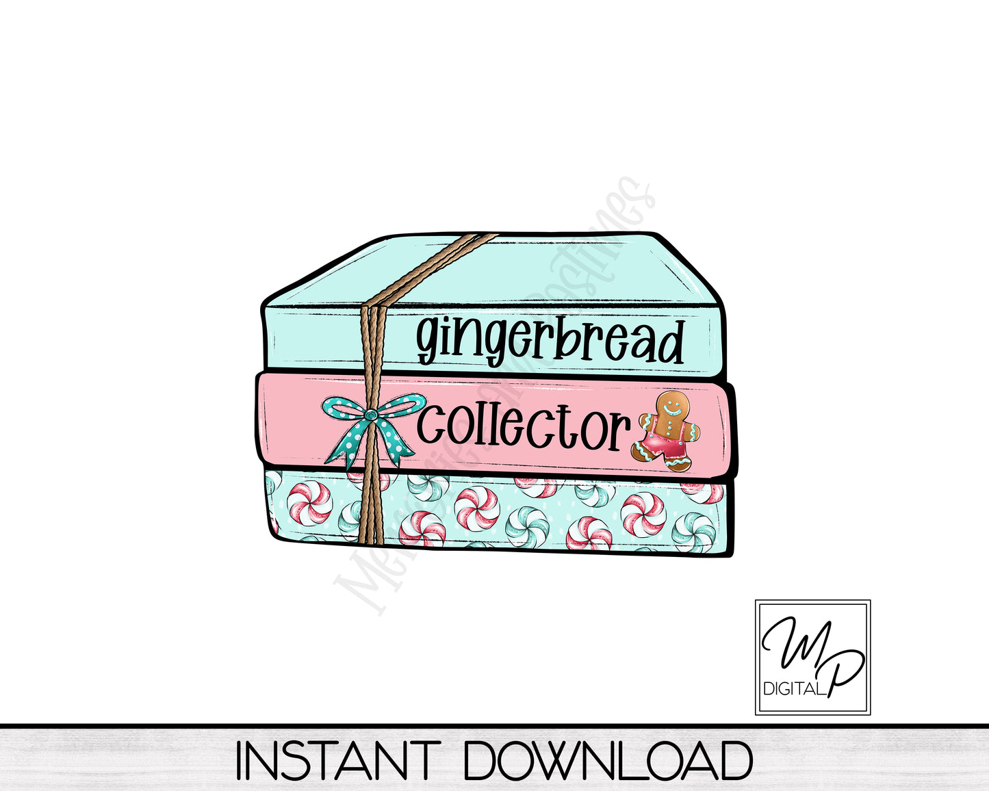 Gingerbread Collector Stacked Books PNG Design for Sublimation of Ornaments and Earrings, Digital Download