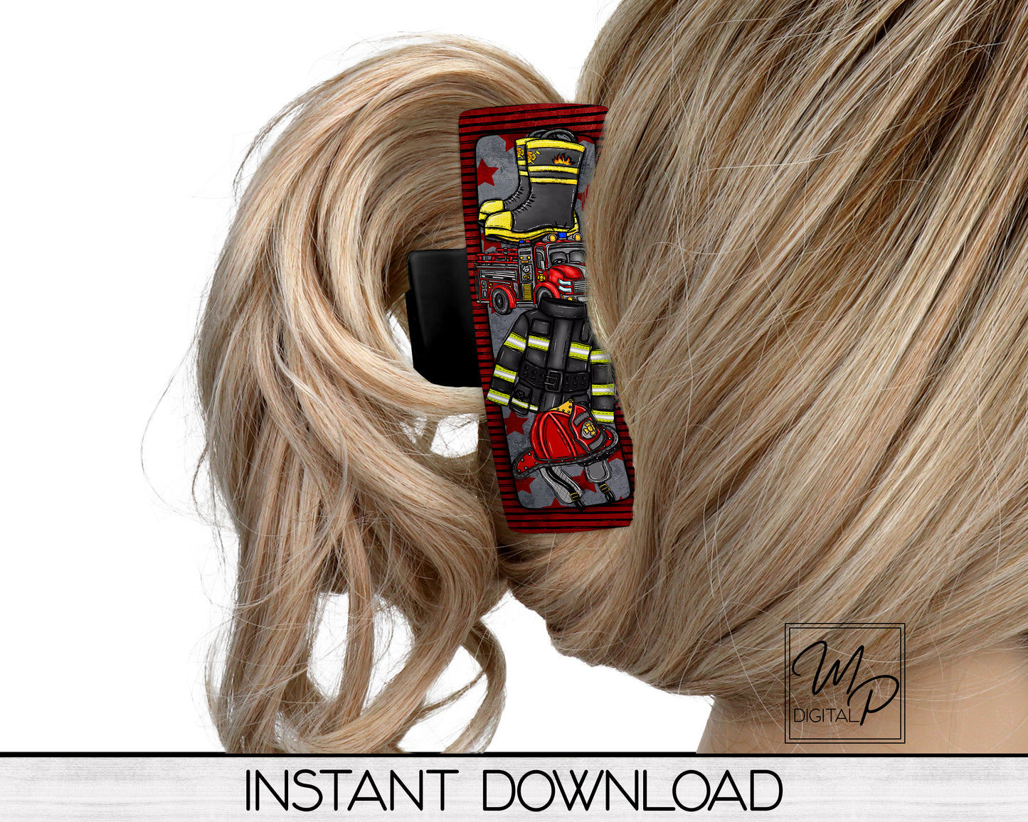 Firefighter Hair Clip PNG Sublimation Design, Digital Download