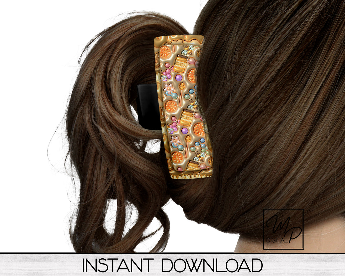 Puffy Honey Bee Hair Clip PNG Sublimation Design, Digital Download