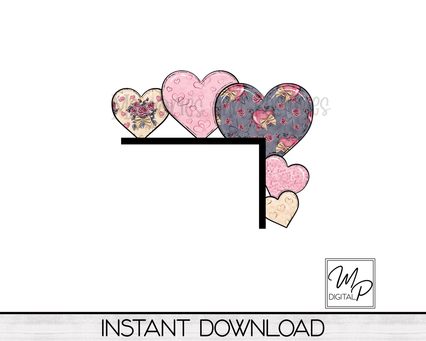 Valentine Hearts Over The Door Corner Sitter PNG Digital Download for Sublimation