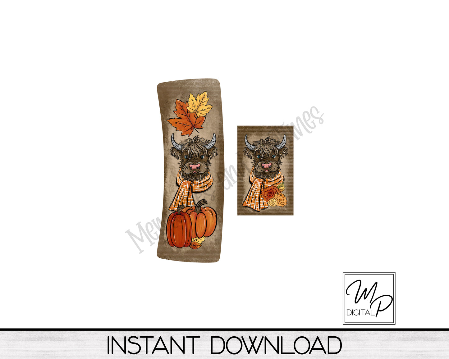 Fall Highland Cow Hair Clip PNG Sublimation Design, Digital Download