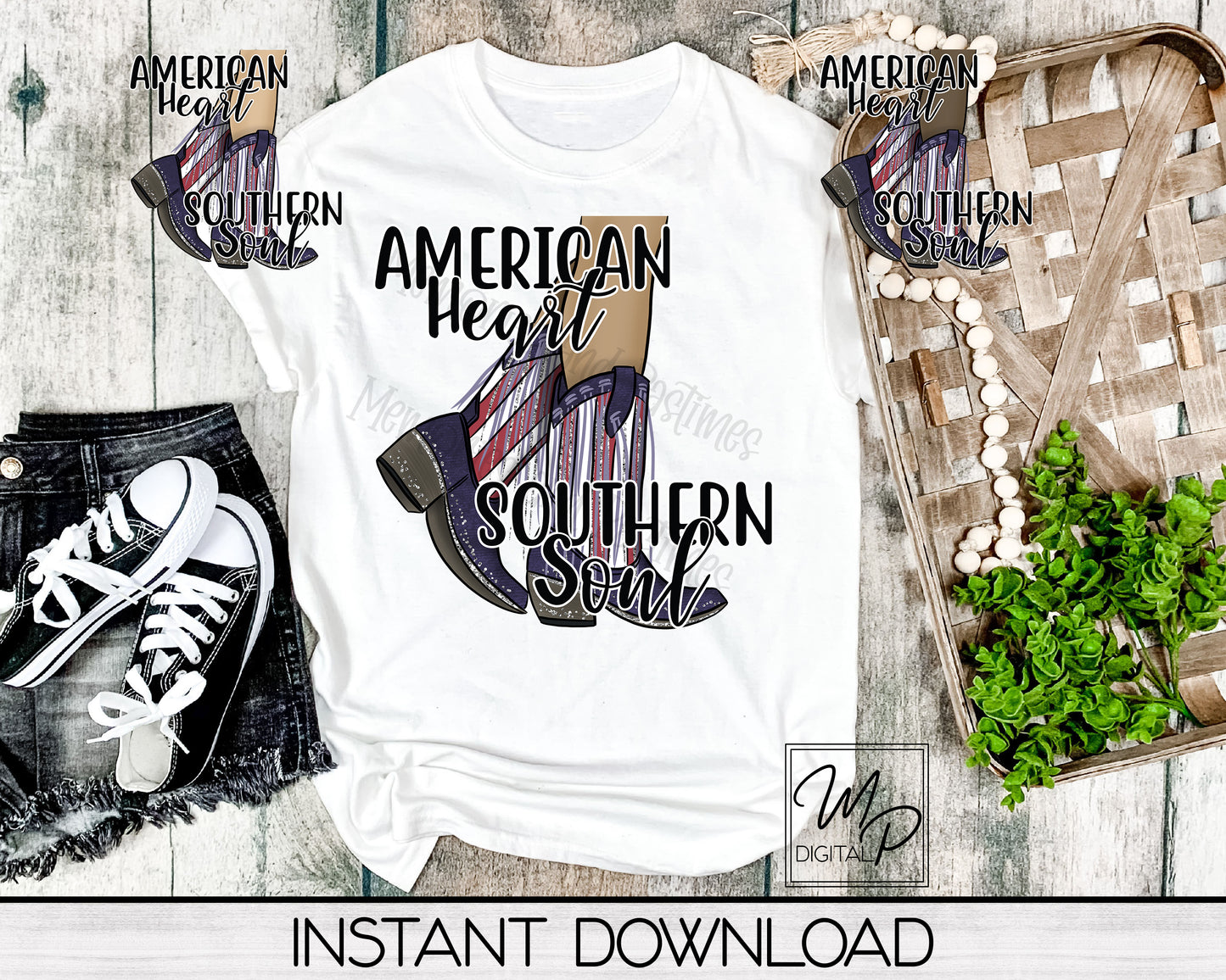 Patriotic July 4th PNG Sublimation Design for Shirts and Mugs, American Heart Southern Soul