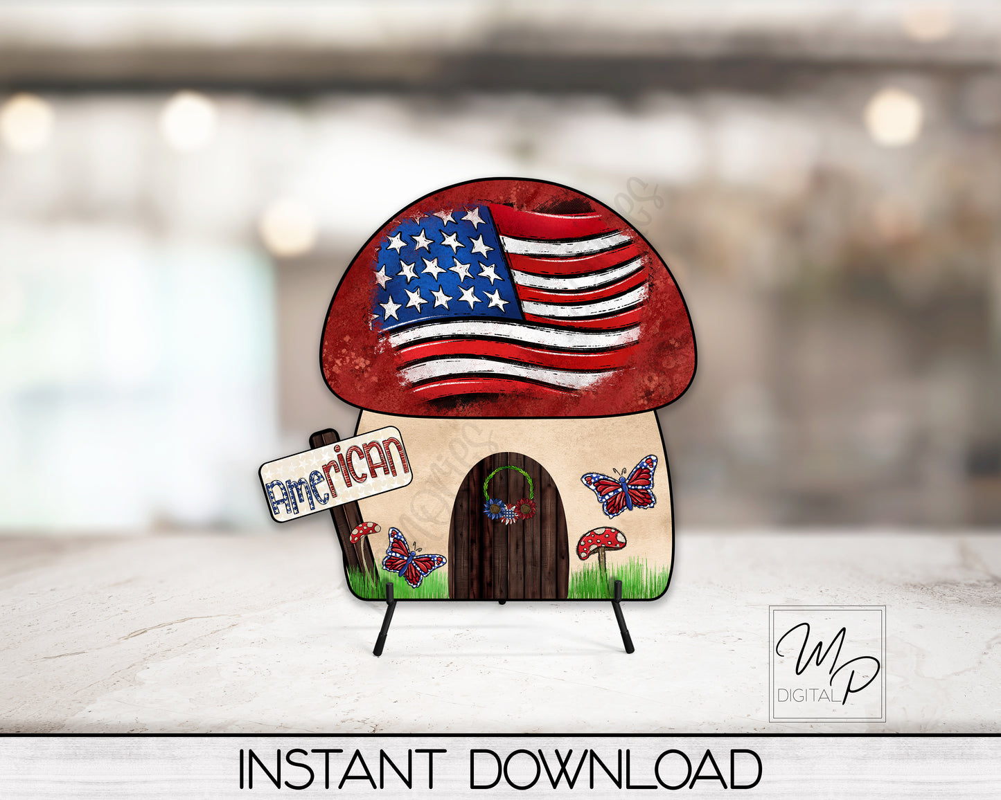 Patriotic July 4th Interchangeable Mushroom House PNG File For Sublimation