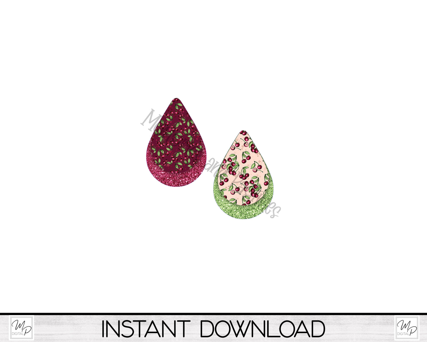 Cherry PNG Design for Sublimation of Teardrop Earrings, Digital Download