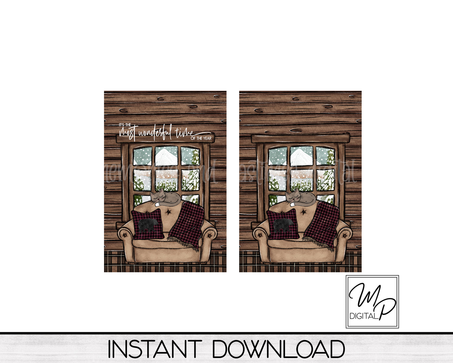 12x18 Garden Flag Sublimation Design, Christmas Winter Cabin Patio Flag Digital Download