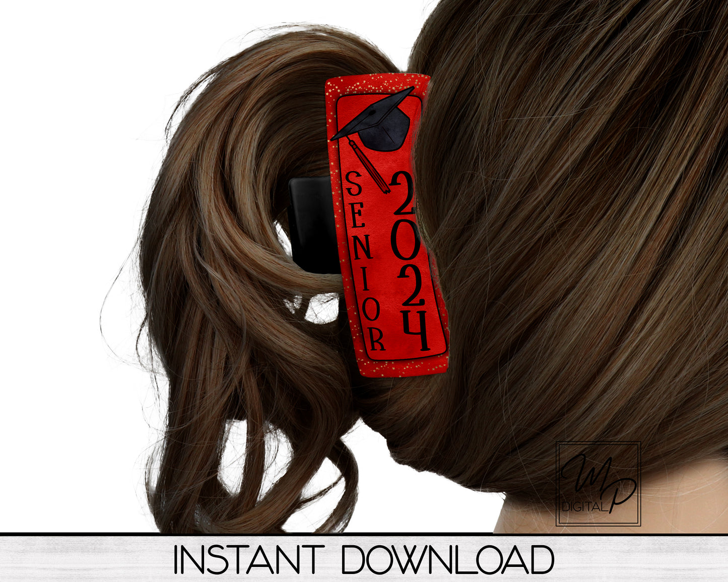 Red Senior 2024 Hair Clip PNG Sublimation Design, Digital Download