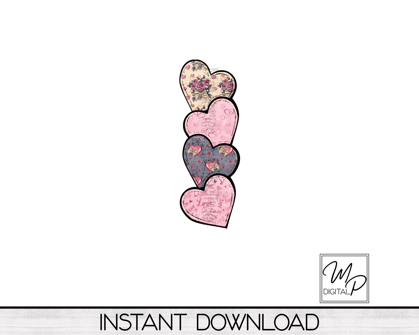 Valentine's Day Hearts Hair Clip PNG Sublimation Design, Digital Download