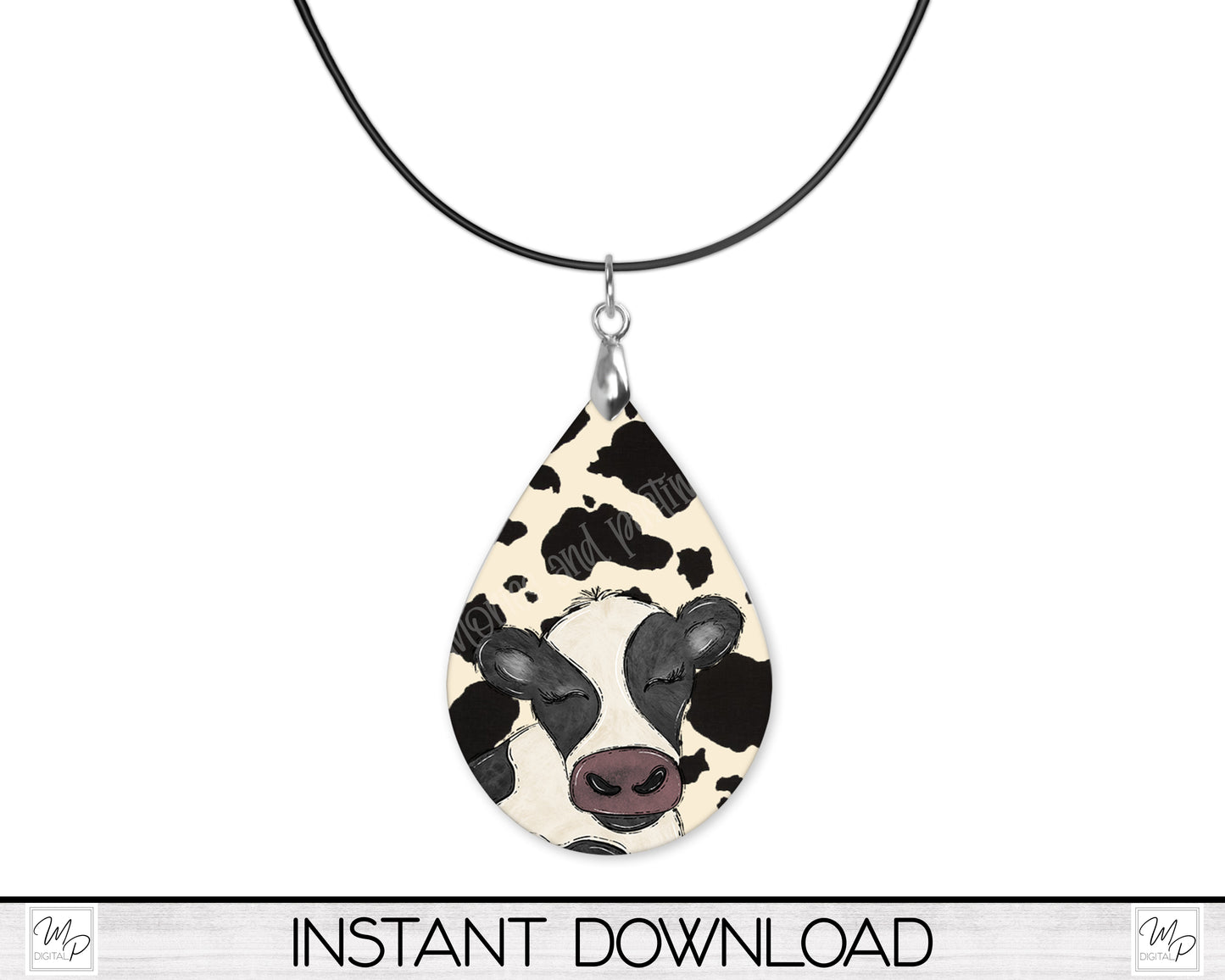 Cow Print Teardrop Earring Design for Sublimation, Digital Download