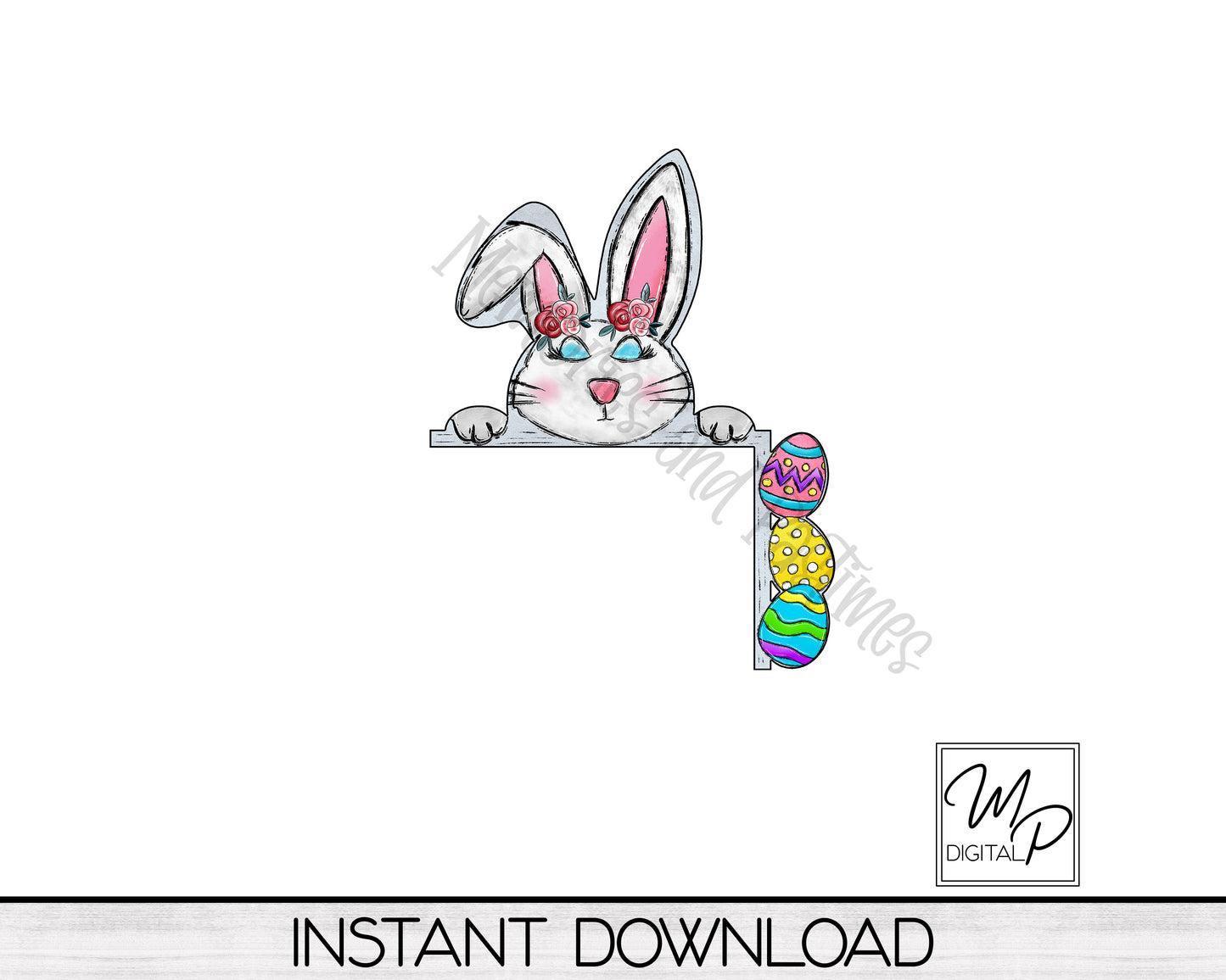 Floppy Ears Easter Bunny Over The Door Corner Sitter PNG Digital Download for Sublimation