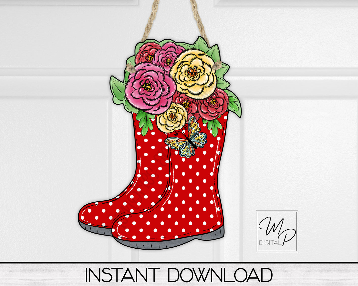 Rain Boots and Flowers PNG Design for Sublimation of Earrings, Door Hangers, Digital Download