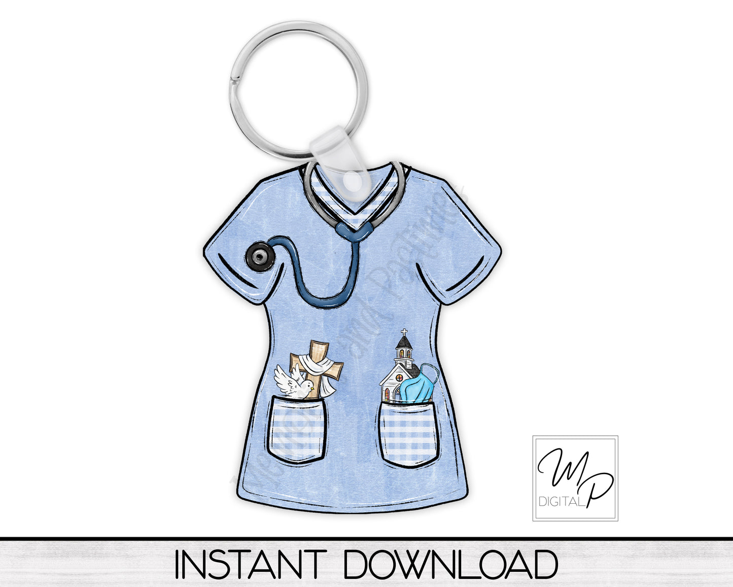 Christian Easter Nurse Scrub Top PNG Design for Sublimation, Earrings, Keychain, Badge Reel, Digital Download