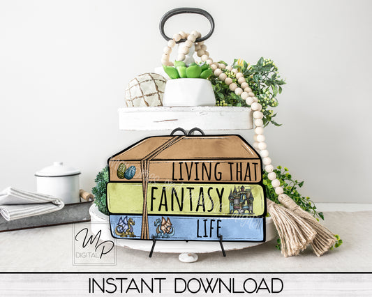 Fantasy Stacked Books PNG Design for Sublimation of Signs and Earrings, Digital Download