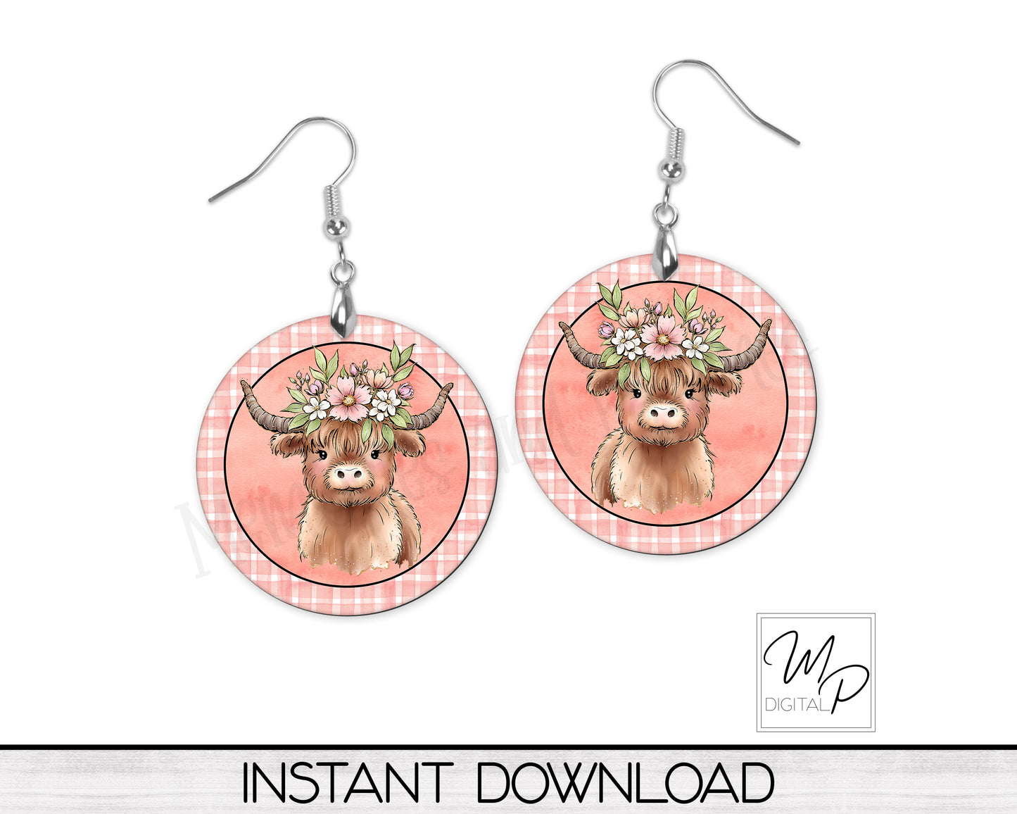 Welcome Spring Highland Cow Round PNG, Digital Download for Sublimation