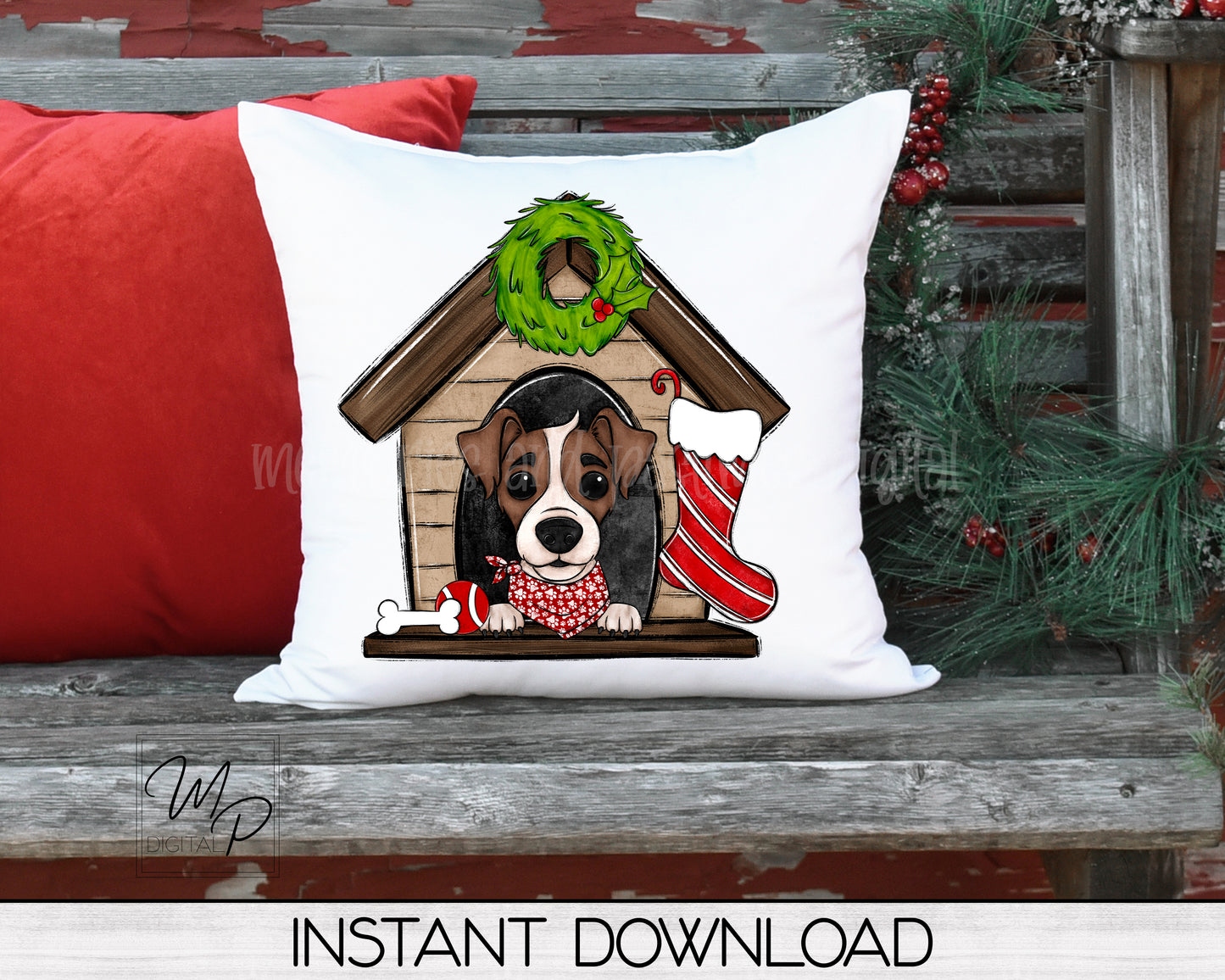 Christmas Jack Russell Sublimation Design PNG Digital Download - Tote Tshirt Sublimation - Commercial Use