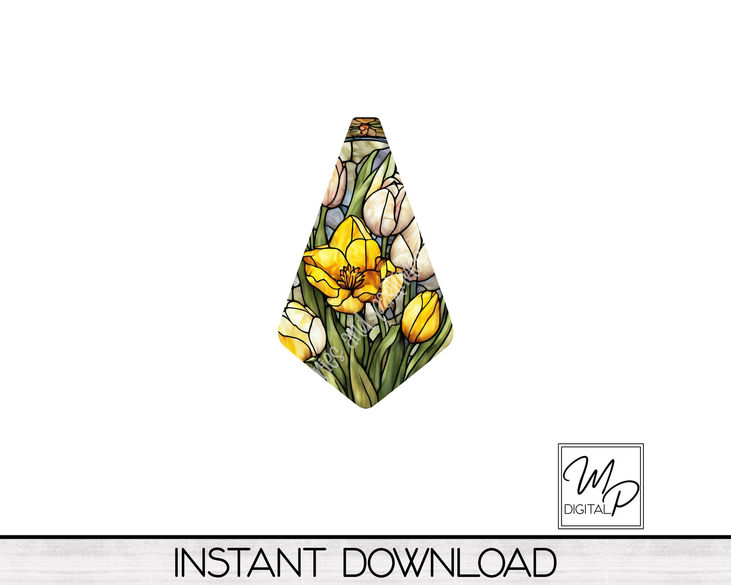 Spring Flowers Stained Glass Geometric Earring PNG Design for Sublimation, Digital Download
