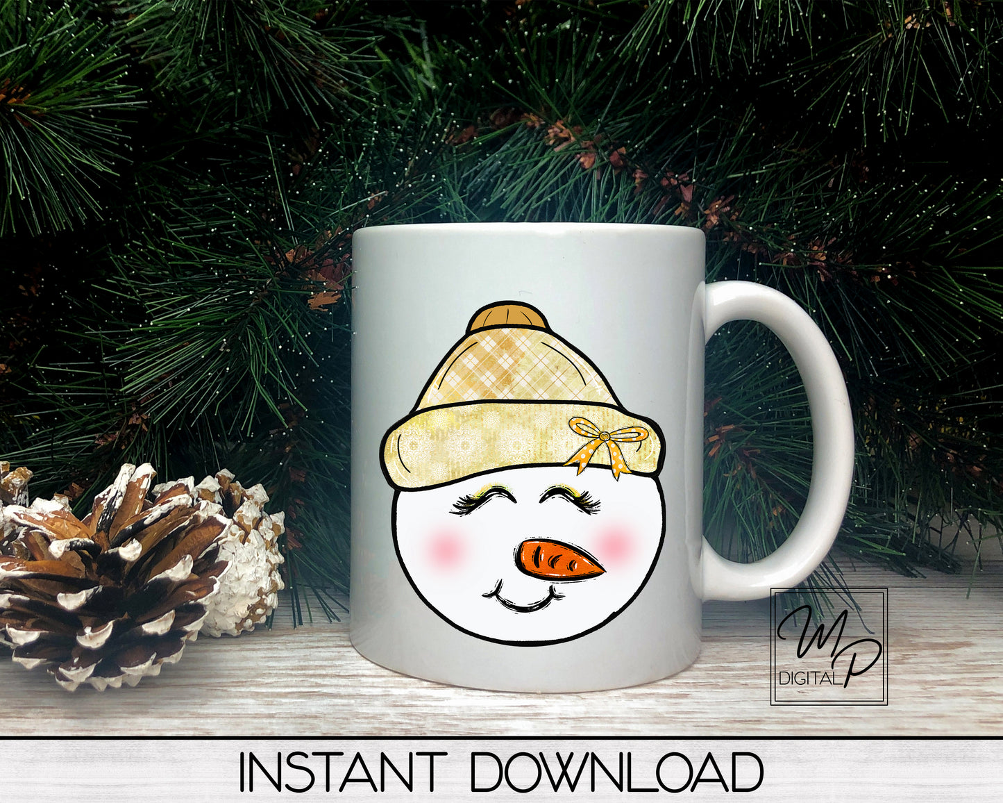 Snowman Head PNG Sublimation Design, Christmas Tree Ornament, Instant Digital Download, Personal and Commercial Use